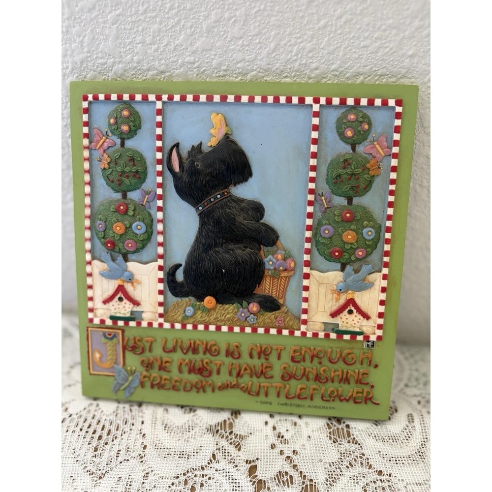 Vtg Mary Engelbreit Scottie Dog Wall Plaque In The Garden Hans Anderson 2002